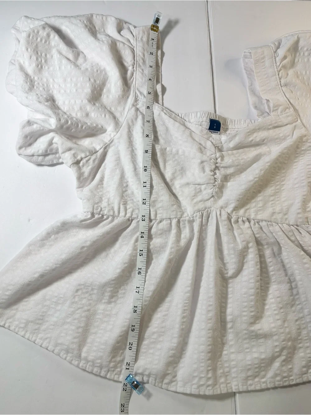 Old Navy White Peplum Blouse Puff Sleeve Size Large Cottagecore